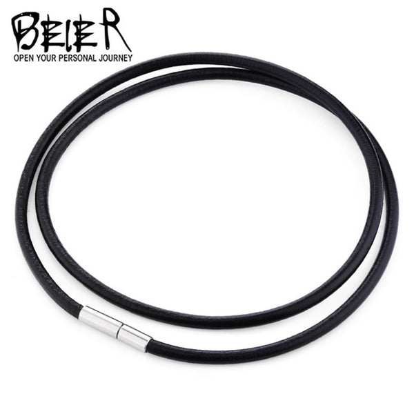 BEIER Leather&silica gel Cord Lanyard Pendant Stainless Steel Screw Lock Korean Fashion Men's choker Rope Necklace PSXL011