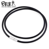 BEIER Leather&silica gel Cord Lanyard Pendant Stainless Steel Screw Lock Korean Fashion Men's choker Rope Necklace PSXL011
