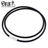 BEIER Leather&silica gel Cord Lanyard Pendant Stainless Steel Screw Lock Korean Fashion Men's choker Rope Necklace PSXL011