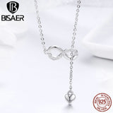 BISAER Genuine 925 Sterling Silver Infinity Love Y Necklace for Women Wedding Pendant & Necklace Sterling Silver Jewelry GXN223