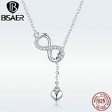 BISAER Genuine 925 Sterling Silver Infinity Love Y Necklace for Women Wedding Pendant & Necklace Sterling Silver Jewelry GXN223