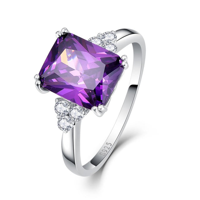 BONLAVI 5.25ct 8*10mm Amethyst Brand Jewelry Ladies 925 Sterling Silver Square Rings High Quality Engagement Ring Size 5-10