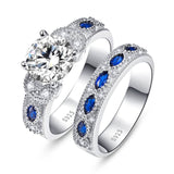 BONLAVIE 1 Pair Blue Sapphire Couple Wedding Rings 100% 925 Sterling Silver Forever Love Romantic Lovers Finger Rings Jewelry