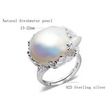 BaroqueOnly 925 Silver Ring 15-22mm Big Size Baroque Irregular Pearl Ring, Women Gifts