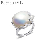 BaroqueOnly 925 Silver Ring 15-22mm Big Size Baroque Irregular Pearl Ring, Women Gifts