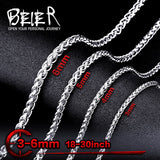 Beier 3mm/4mm/5mm/6mm Width 316L Stainless Steel Men Boy Spiga Plait Necklace Chain Silver Color BN1006 ( 20-32 Inch )