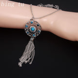 Bing Tu Female Tassel Hollow Pendants & Necklaces Women Gold/Silver Color Long Sweater Chain Faux Stone From India