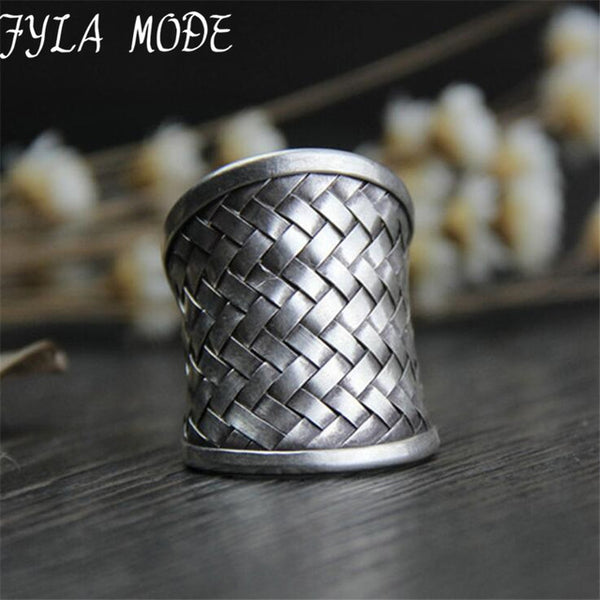 Black Thai Silver Handmade Weave Web Net Ring Authentic 100% 925 Sterling Silver Rings for Men Vintage Punk Style Men Jewelry