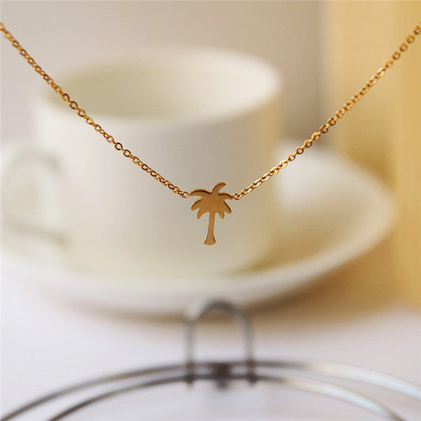 Boho Choker Gold Palm Tree Necklace Pendant Collier Femme Stainless Steel Chain Necklace For Women Island Life Bff Jewelry