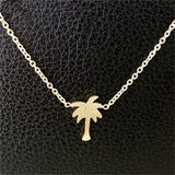 Boho Choker Gold Palm Tree Necklace Pendant Collier Femme Stainless Steel Chain Necklace For Women Island Life Bff Jewelry