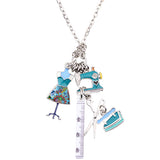 Bonsny Statement Chain Enamel Tailor Sewing Machine Scissors Ruler clothes stand Necklace Pendants Fashion Jewelry For Women