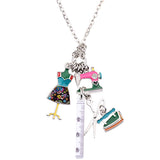 Bonsny Statement Chain Enamel Tailor Sewing Machine Scissors Ruler clothes stand Necklace Pendants Fashion Jewelry For Women