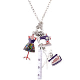 Bonsny Statement Chain Enamel Tailor Sewing Machine Scissors Ruler clothes stand Necklace Pendants Fashion Jewelry For Women