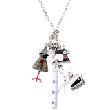 Bonsny Statement Chain Enamel Tailor Sewing Machine Scissors Ruler clothes stand Necklace Pendants Fashion Jewelry For Women