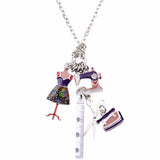 Bonsny Statement Chain Enamel Tailor Sewing Machine Scissors Ruler clothes stand Necklace Pendants Fashion Jewelry For Women