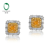 CaiMao 0.9ct Diamond 14k White and Yellow Gold Earring Engagement Fine Jewelry