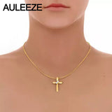 Classic Cross Design Silde Pendant Necklace 14K Solid 585 Yellow Gold Real Natural Diamond Pendants For Women, 18' Gold Chain