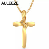 Classic Cross Design Silde Pendant Necklace 14K Solid 585 Yellow Gold Real Natural Diamond Pendants For Women, 18' Gold Chain