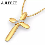 Classic Cross Design Silde Pendant Necklace 14K Solid 585 Yellow Gold Real Natural Diamond Pendants For Women, 18' Gold Chain