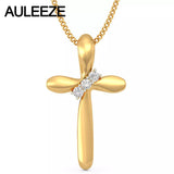 Classic Cross Design Silde Pendant Necklace 14K Solid 585 Yellow Gold Real Natural Diamond Pendants For Women, 18' Gold Chain