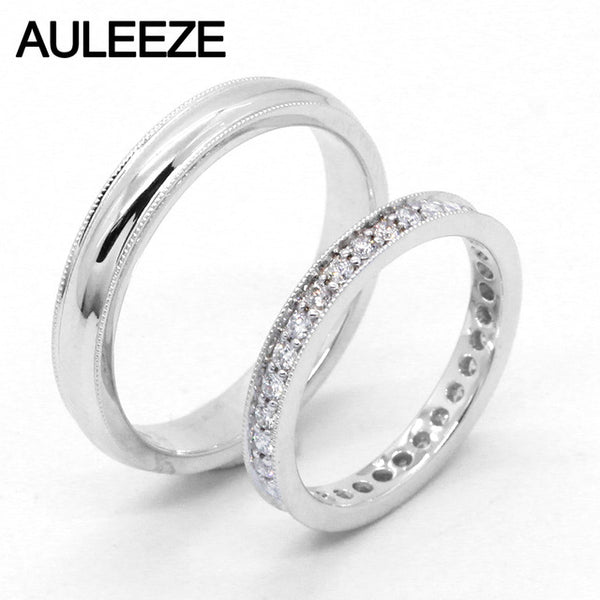 Classic Natural Real Diamond Lovers Ring Solid 18K 750 White Gold Rings For Couple Diamond Wedding Band Anniversary Gift