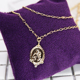 Coco&Willow Gold Metal Virgin Mary Pendant double layered Chain Necklaces, two layers coin pendant Medium length Necklace