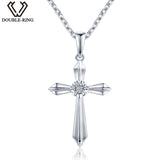 DOUBLE-R 0.01ct Natural Diamond Jewelry Cross Pendant Women 925 Sterling Silver Necklace Chain Classic Female Jewelry Gift