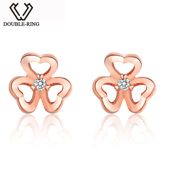 DOUBLE-R 0.04ct Genuine Diamond Pure Real 18k Gold Earrings For Girls 18k Rose Gold Stud Earrings