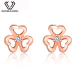 DOUBLE-R 0.04ct Genuine Diamond Pure Real 18k Gold Earrings For Girls 18k Rose Gold Stud Earrings