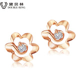 DOUBLE-R 0.05ct Genuine Diamond 18k Rose Gold Earrings Real Pure Solid 18k Gold Diamond Stud Earrings For Girls