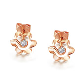 DOUBLE-R 0.05ct Genuine Diamond 18k Rose Gold Earrings Real Pure Solid 18k Gold Diamond Stud Earrings For Girls