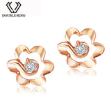 DOUBLE-R 0.05ct Genuine Diamond 18k Rose Gold Earrings Real Pure Solid 18k Gold Diamond Stud Earrings For Girls