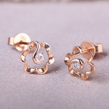 DOUBLE-R 0.05ct Genuine Diamond 18k Rose Gold Earrings Real Pure Solid 18k Gold Diamond Stud Earrings For Girls