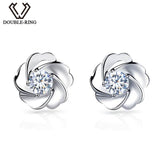 DOUBLE-R 0.1ct Genuine Diamond Pure Solid Real 18k Gold Diamond Stud Earrings For Girls