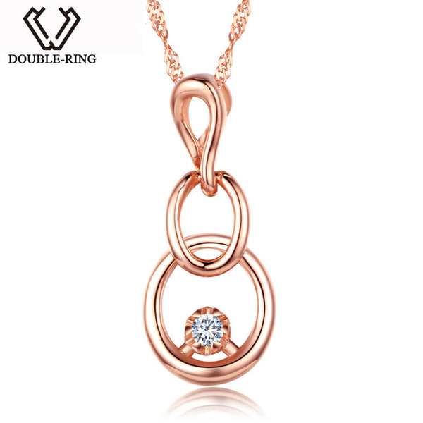 DOUBLE-R 925 Sterling Silver Necklaces Pendants Women 0.03ct Diamond Solid Gourd Shape Birthday Gift 18K Rose Gold Fine Jewelry