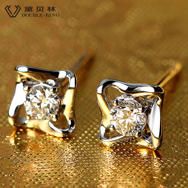 DOUBLE-R Genuine Diamond Real Solid Pure White Gold 18k Diamond Earrings 18k Stud Earrings For Girls