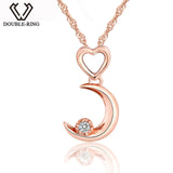 DOUBLE-R Moon Shape 0.03ct Diamond Necklaces Pendants Women 925 Sterling Silver Anniversary Rose Gold Heart Jewelry Customized