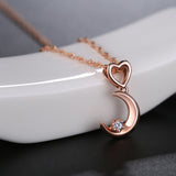 DOUBLE-R Moon Shape 0.03ct Diamond Necklaces Pendants Women 925 Sterling Silver Anniversary Rose Gold Heart Jewelry Customized