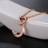 DOUBLE-R Moon Shape 0.03ct Diamond Necklaces Pendants Women 925 Sterling Silver Anniversary Rose Gold Heart Jewelry Customized