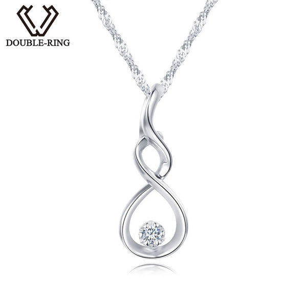 DOUBLE-R Women Necklace Pendants 0.03ct Diamond 925 Sterling Silver Pendants With Long Chains Diamond Jewelry CAP03755SA-1