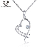 DOUBLE-RING New Women Heart Pendant 18k White Gold Diamond Pendant Fine Jewelry for Ladies Gifts CAP01826A-1