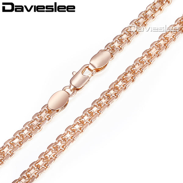 Davieslee Necklace for Women 585 Rose Gold Filled Bismark Hammered Womens Necklaces Chain Cuban Rombo 3/4/5mm 45-55cm GN453