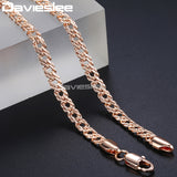 Davieslee Necklace for Women 585 Rose Gold Filled Bismark Hammered Womens Necklaces Chain Cuban Rombo 3/4/5mm 45-55cm GN453