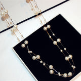 Double Layers Simulated Pearl Jewelry Long Necklace Women Classic Beads Chain Necklaces & Pendants Fine Gift