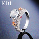 EDI 2ct Natural Topaz Gemstone Crystal 925 Sterling Silver Engagement Ring For Women Flower Bands Fine Jewelry