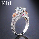 EDI 2ct Natural Topaz Gemstone Crystal 925 Sterling Silver Engagement Ring For Women Flower Bands Fine Jewelry