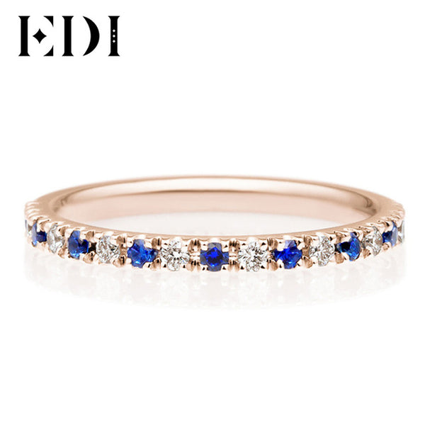 EDI Classic 18K Rose Gold 0.4cttw Sapphire Natural Diamond Wedding Rings For Band Women Fine Jewelry All-match Christmas Gifts