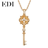 EDI Classic Clover Gold Diamond Key Pendant 9K Solid Rose Gold Real Natural Diamond Pendant Necklace Match 16' Silver Necklace