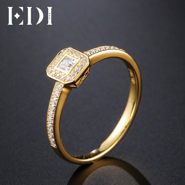 EDI Genuine 0.1CT Round Cut Natural Diamond Real 14k Yellow Gold Wedding Engagement Ring For Women Jewelry