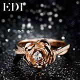 EDI Genuine Floral 0.1CT Natural Topaz Moissanite Diamond Ring 925 Sterling-silver-jewelry Flower Beauty And The Beast Rose